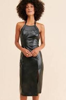 NWT Free People Lost + Wander Onyx Midi Dress Vegan Leather Moto Black Goth